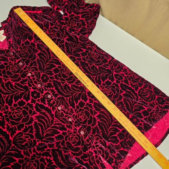 Sundance Blouse Womens Large Burgundy Floral Velvet Silk Blend Button Up Boho - Picture 10 of 11